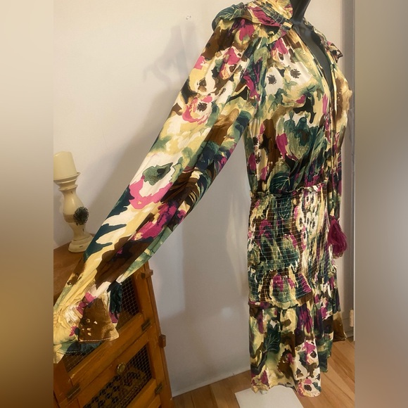 g.p.d. Floral Print Ruffle & Smocked Long Sleeve Dress. Color: Multi/Purple - Picture 10 of 11